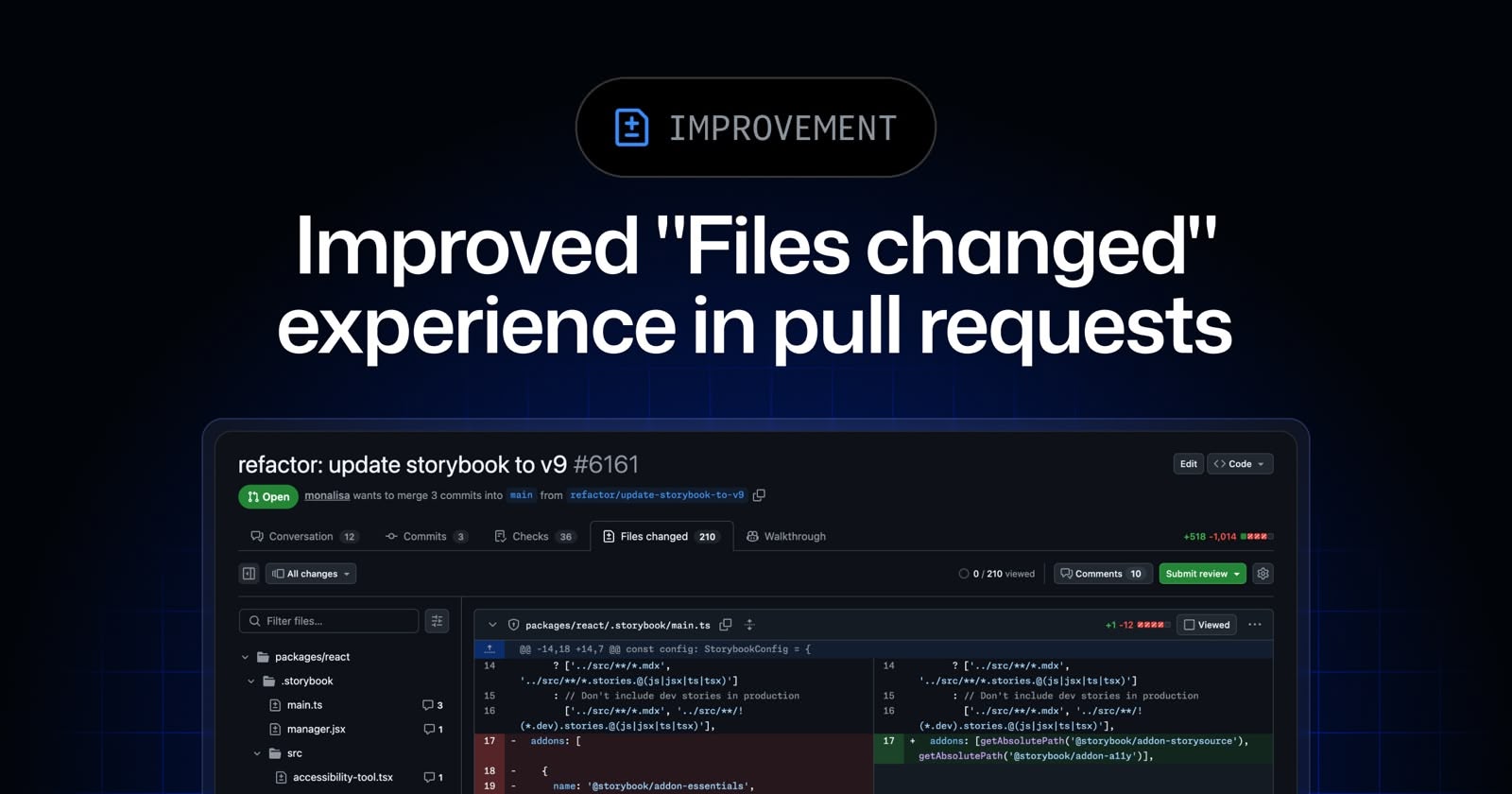 Improved pull request files changed experience now in public preview